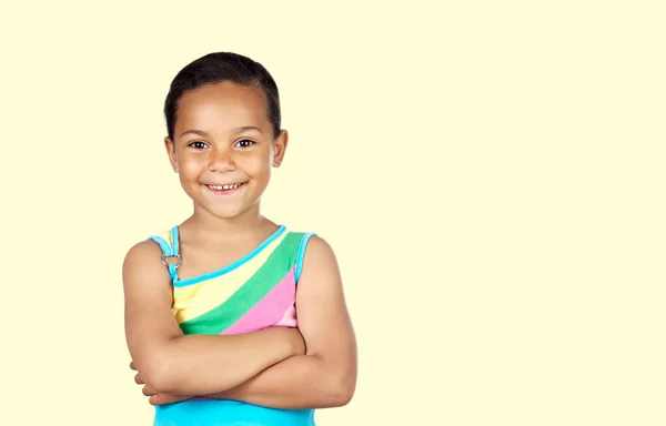 Happy African Beautiful Child Isolated Yellow Background — Foto de Stock