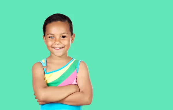 Feliz Africano Hermoso Niño Aislado Sobre Fondo Verde —  Fotos de Stock