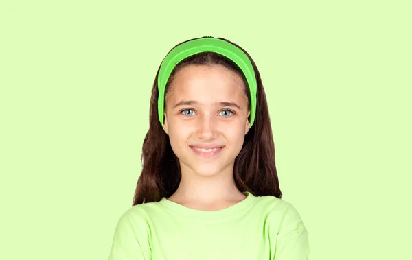 Close Portrait Caucasian Girl Isolated Color Background Positive Emotional Child — Stockfoto