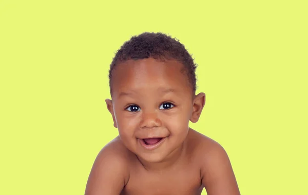 Portrait Happy African Baby Isolated Yellow Background — Stockfoto