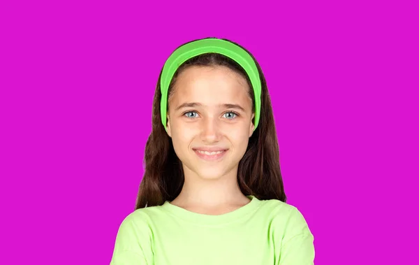 Close Portrait Caucasian Girl Isolated Color Background Positive Emotional Child — Stock Photo, Image