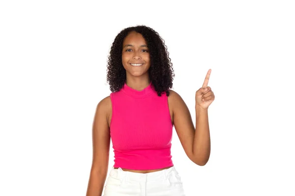 Hermosa Joven Afroamericana Mujer Sobre Fondo Aislado Sonriendo Mirando Cámara —  Fotos de Stock