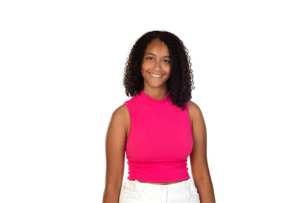Güzel Afro Amerikalı Genç Kız Beyaz Bir Arka Planda Izole — Stok fotoğraf