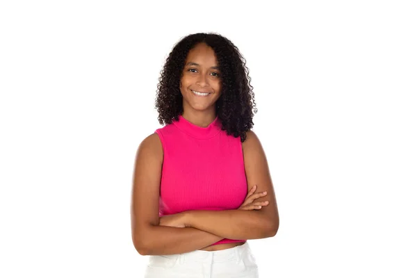 Bela Menina Afro Americana Isolada Fundo Branco — Fotografia de Stock