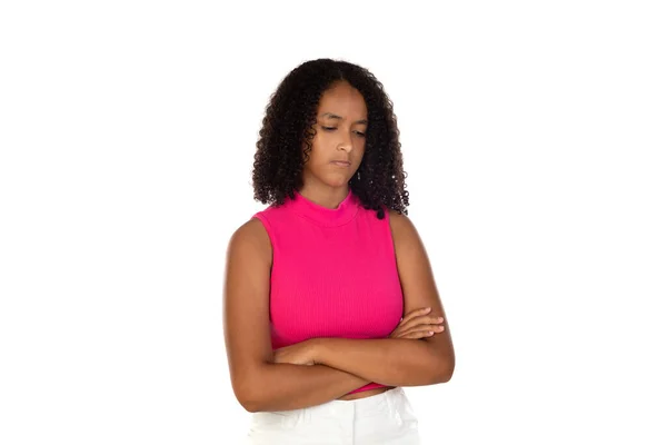 People Emotions Teen Maximalism Concept Retrato Menina Negra Ofendida Posando Fotografias De Stock Royalty-Free