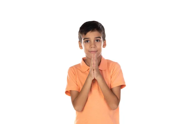 Маленький Латиноамериканец Молящийся Белом Фоне — стоковое фото
