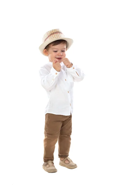 Cool Stylish Little Boy Hat Isolated White Background — Stock Photo, Image