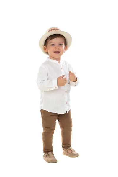 Ragazzino Figo Elegante Con Cappello Isolato Sfondo Bianco — Foto Stock