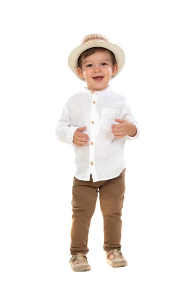 Cool Stylish Little Boy Hat Isolated White Background — Stock Photo, Image