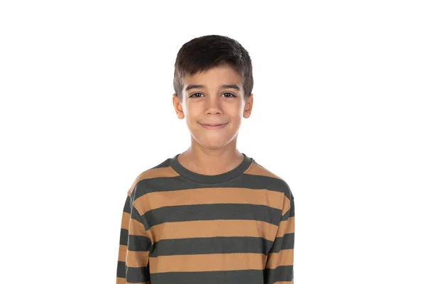 Niño Pequeño Feliz Con Jersey Rayas Aislado Sobre Fondo Blanco —  Fotos de Stock