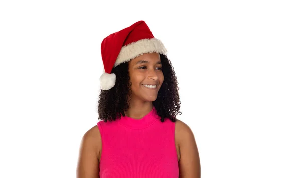 Mladý Africký Americký Dívka Sobě Vánoční Klobouk Přes Izolované Pozadí — Stock fotografie