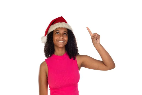 Jong Afrikaans Amerikaans Meisje Dragen Kerst Hoed Geïsoleerde Achtergrond Dragen — Stockfoto