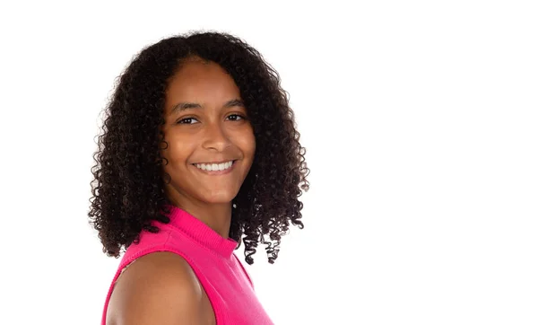 Jeune Étudiante Afro Américaine Debout Isolée Sur Fond Blanc — Photo