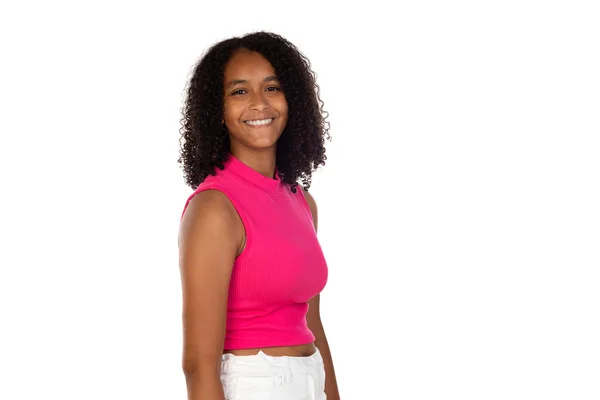 Jeune Étudiante Afro Américaine Debout Isolée Sur Fond Blanc — Photo