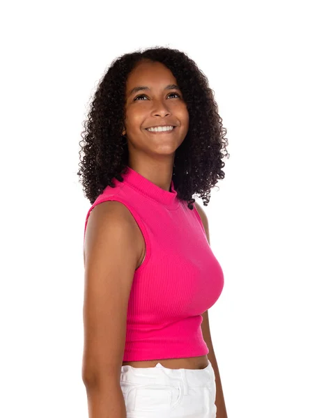 Ung Afrikansk Amerikansk Student Flicka Stående Isolerad Vit Bakgrund — Stockfoto