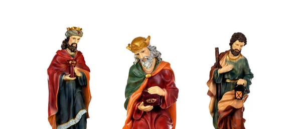 Three Wise Men Ceramic Figures Isolated White Background — Stock Photo, Image