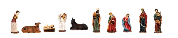 All Figures Nativity Scene Lined Isolated White Background — Stock Photo, Image