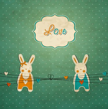 bunnies, aşk kartı şablonuyla Vintage hurda