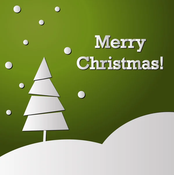 Carte de vacances verte avec sapin de Noël en papier blanc — Image vectorielle