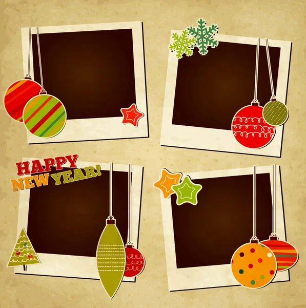 Šrot dovolené vinobraní foto rámečky pro Vánoce a nový rok — Stockový vektor