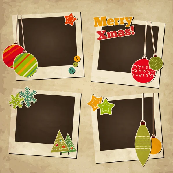 Scrap holiday vintage set of photo frames for Christmas and New Year — Stock Vector