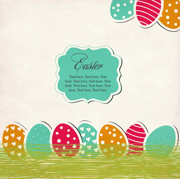 复古复活节卡与鸡蛋 — 图库矢量图片