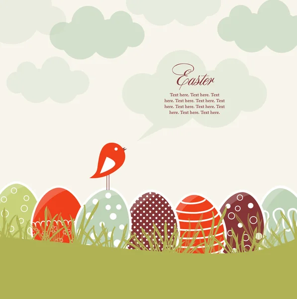 卡与多彩的复活节彩蛋和鸟 — 图库矢量图片