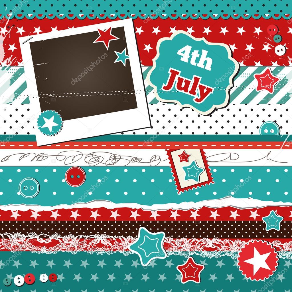 Scrap template for 4th of July with photo frame