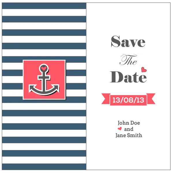 Wedding nautical invitation card with anchor — Stock Vector