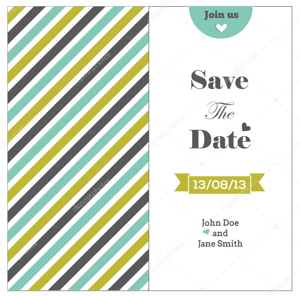 Wedding invitation with colored stripes, romantic template