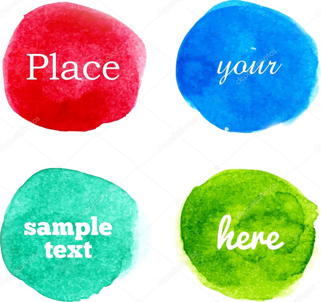 Bright colorful vector watercolor circles for your design, set of four watercolor blot elements