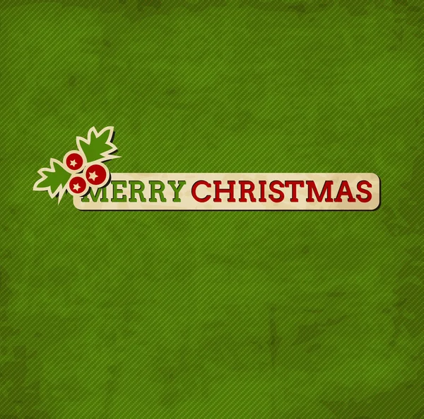 Καλά Χριστούγεννα πράσινη κάρτα με τυποποιημένο αυτοκόλλητο, διακοπές σχεδιασμού — Διανυσματικό Αρχείο