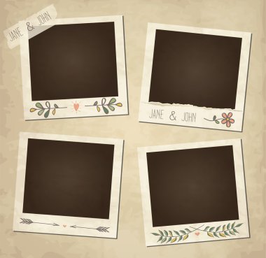 Scrap template of vintage worn distressed design with photo frames and other elements clipart