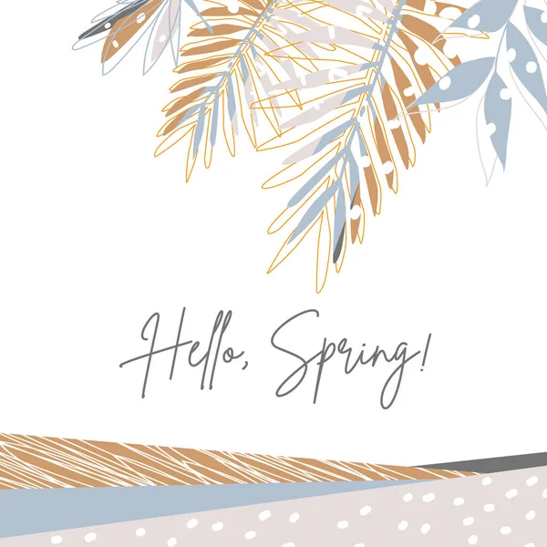 带有格式化波尔卡网点分枝和叶子的中性色彩春季剪贴簿卡 — 图库矢量图片#