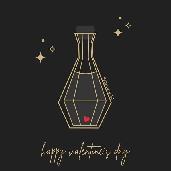 Gold Trendy Esoteric Card Love Bottle Valentine Day Card Bottle — Stock Vector