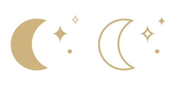 Gold Half Moon Stars Outlined Filled Vector Icon Sign Symbols — Stock Vector