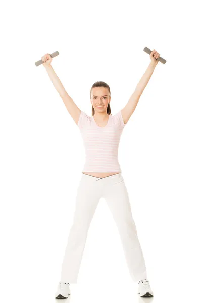 Fitness woman working out with dumbbells — Stock Photo, Image