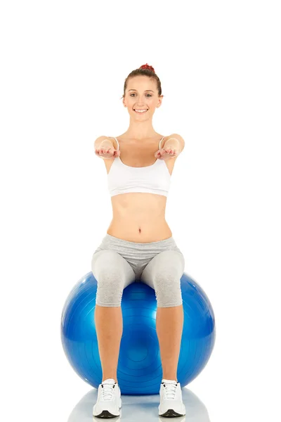 Fitness girl working on pilates ball — Stok fotoğraf