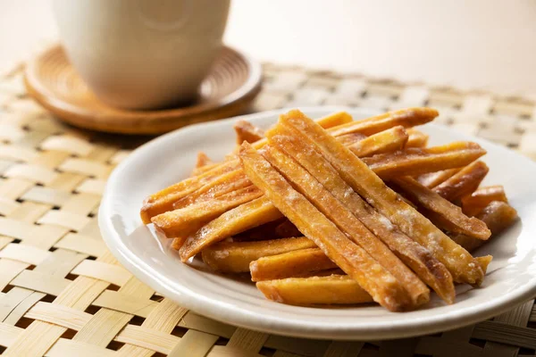 Imokempi Colocado Sobre Fondo Madera Imokempi Dulce Japonés Hecho Batatas — Foto de Stock