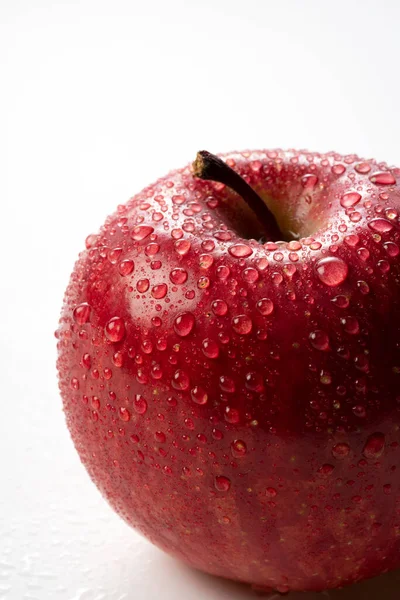 Closeup Apples Water Drops White Background Image Dessert Diet — Stock Photo, Image