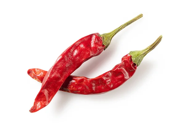 Torkad Chili Paprika Placeras Vit Bakgrund Uppifrån — Stockfoto