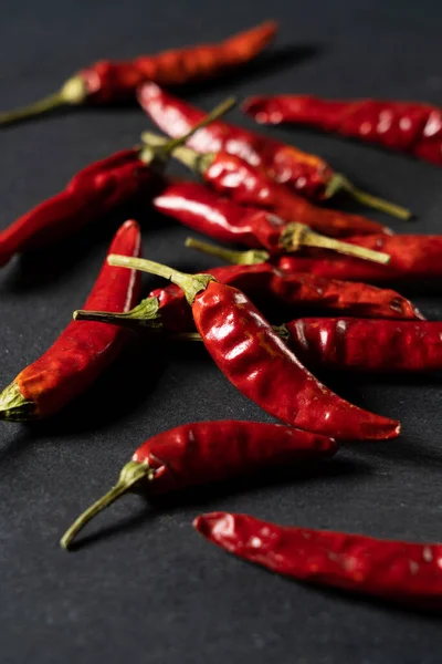 Dried Chili Peppers Placed Black Background Dried Spices — Stock Photo, Image