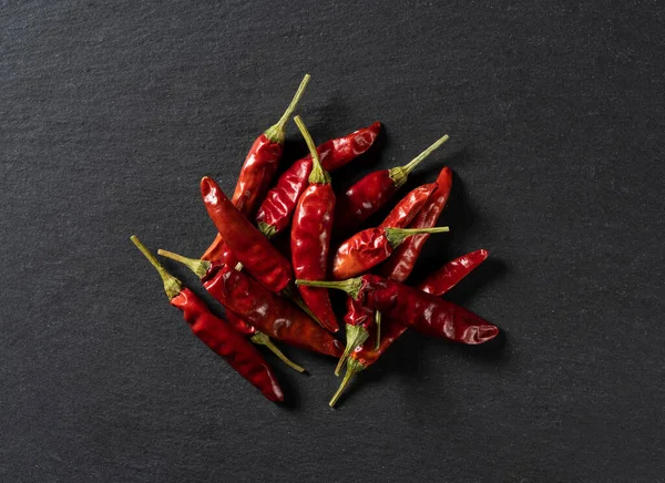 Dried Chili Peppers Placed Black Background Dried Spices View — Stock Photo, Image