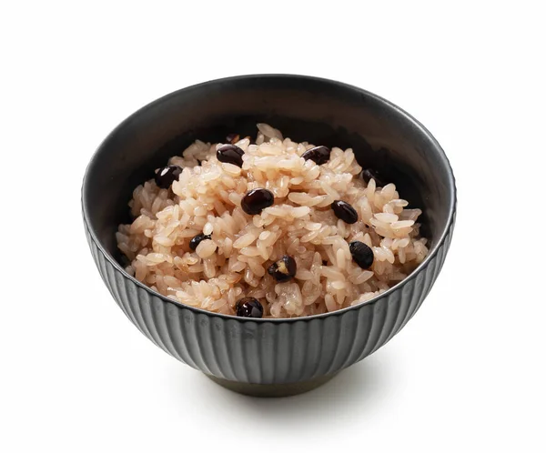 Red Rice Placed White Background Sekihan Steamed Glutinous Rice Boiled — Stock Photo, Image