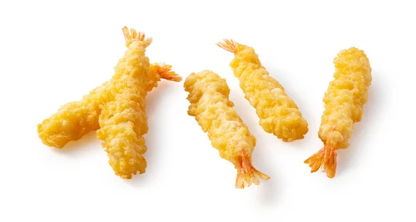 虾仁放在白色的背景上 天秤座是日本食物 是日本炸虾 — 图库照片
