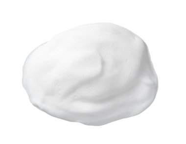 Cilt temizleyici köpük dokusu. Beyaz arka planda sabun, şampuan ve temizleyici köpük örnekleri. Yüz temizleme sabununa yakın çekim.