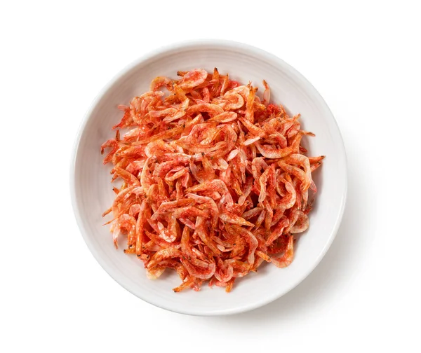 在放在白色背景上的盘子里的干红葡萄酒虾仁 日本食物的形象 从上面看 — 图库照片