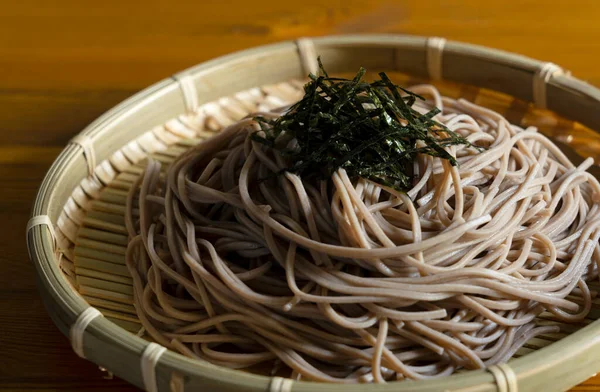 Zaru Soba Wooden Table Zaru Soba Traditional Japanese Food — 图库照片