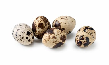 Lots of quail eggs on a white background