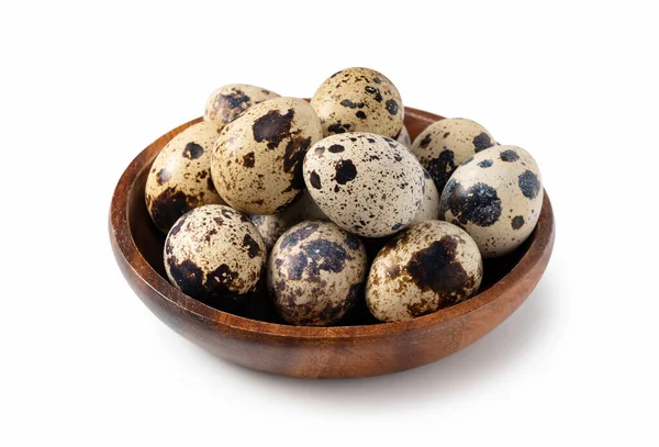 Quail Eggs Wooden Dish Set White Background — Zdjęcie stockowe